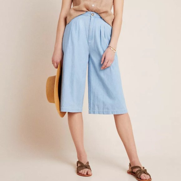 Anthropologie Pilcro & the Letterpress Wide Leg Crop Mina Chambray Culot… - Picture 3 of 6